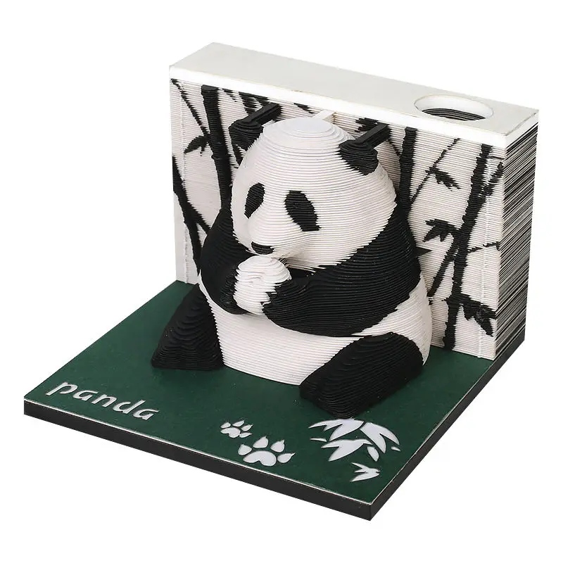 New Arrival 3D Memo Pad Notepad Customized Sticky Notes Panda Shape Acrylic Holder Desk Decorative 3D Memo Pad With Pen Holder