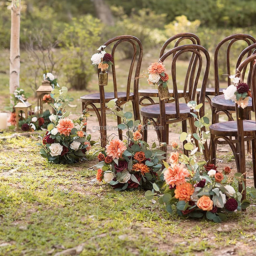 Lower Price Artificial Flower Teal & Orange Arrangement Free Stand Flower For Wedding Archway Decor