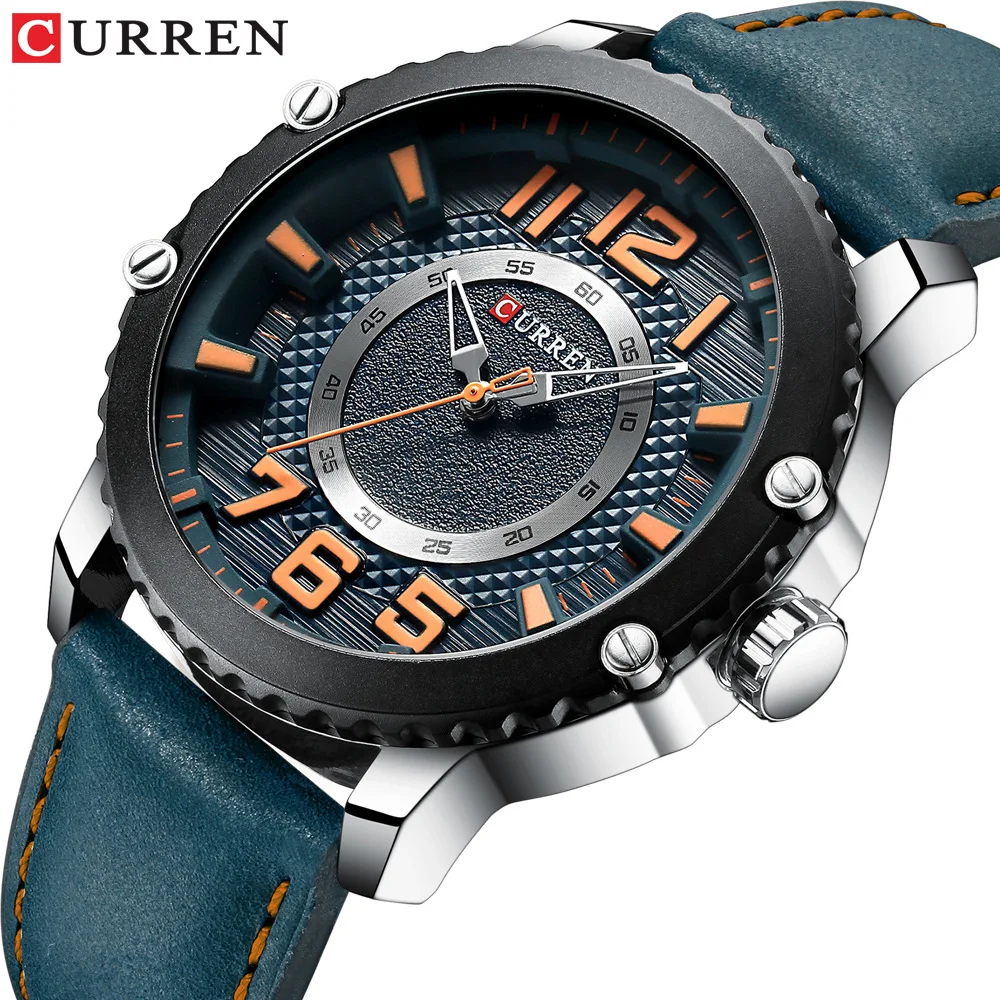 CURREN 8341 2024 Sport Men Watch Luxury Brand Business Waterproof Male Clock Genuine Leather Quartz Man curren men watch