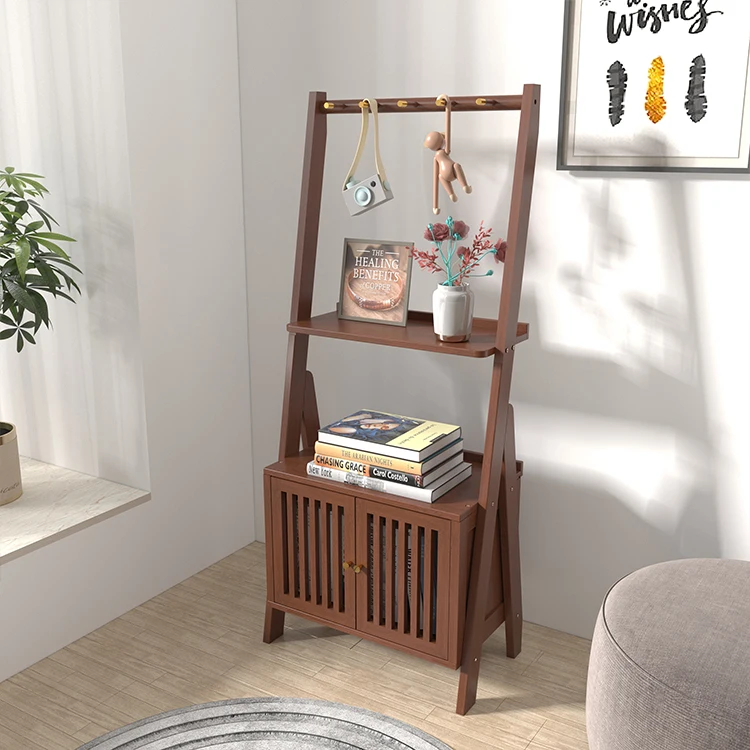 Custom bamboo clear texture brown multi-function storage racks shelving units fine workmanship against the wall book shelf