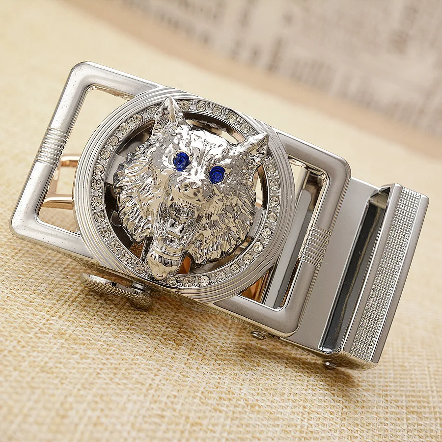 Новинка пряжка для ремня из золотистого и серебристого сплава индивидуальная Автоматическая с инкрустацией головой волка бриллиантами