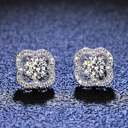 Minimal Modern 925 sterling silver Moissanite zircon Chic flower Studs Clover Earrings 18K gold plated jewellery for Women