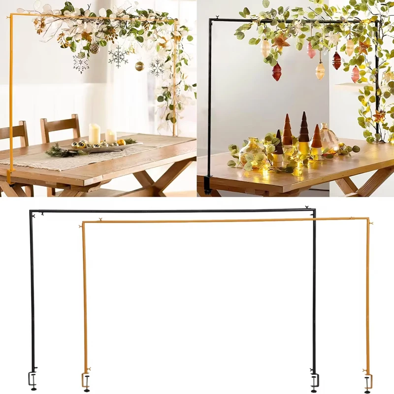 Over The Table Rod Stand with Clamps, Adjustable 47'-100' Length Black Metal Balloon Table Arch for Wedding Anniversary