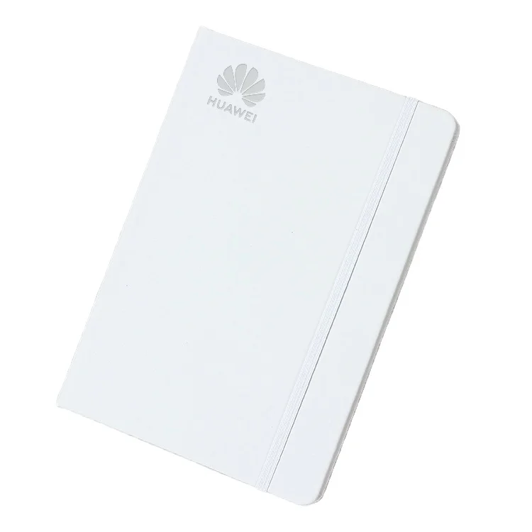 B5 white PU leather hardcover notebook with elastic band