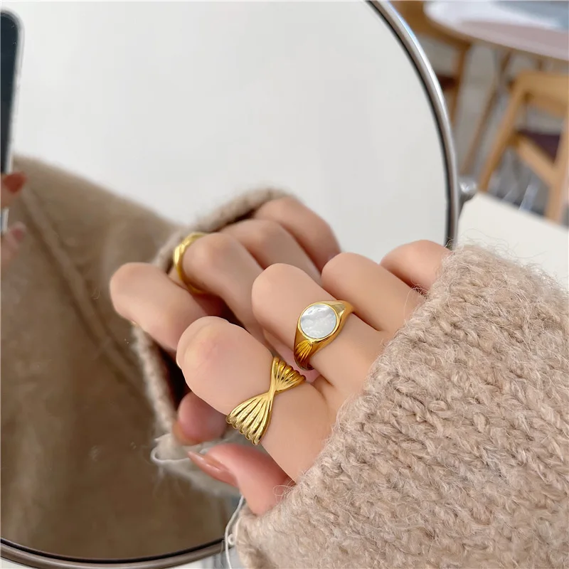 Geometric brass ring gold plated non tarnish jewelry fashion korean jewelry 2022 trendy dainty vintage gold rings for women