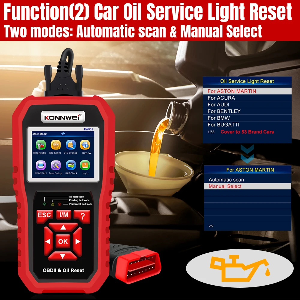 Universal Car Engine Analyzer KONNWEI Automotive OBD2 Scanner Konnwei KW851 12V Car Diagnose Oil Service Light Reset Tool