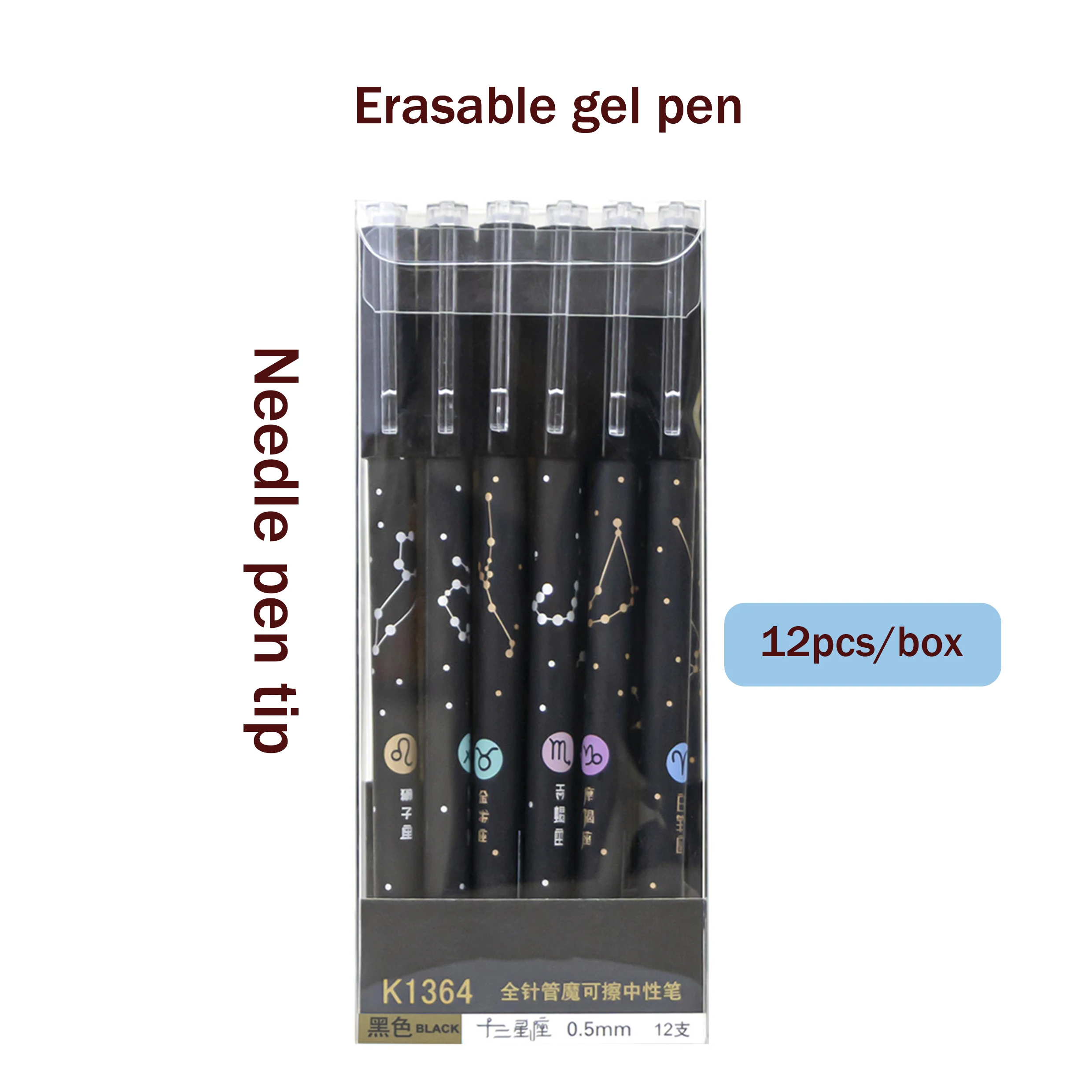 Stationery Non toxic safe Twelve constellations Black erasable gel pens with eraser 12pcs blue black luxury children gel pens
