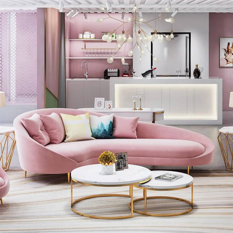 HJ HOME Modern reception waiting chair living room couch bench salon furniture  3 seats pink waiting sofa