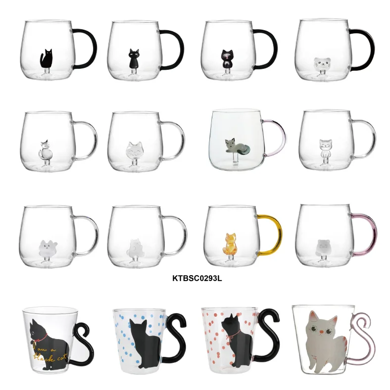 Korea Style Cat Decal Glassware Coffee Cups Creative Animal Footprint Milk Tea Beverage Cups Cute Cartoon Drinking Glass Cup