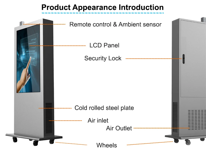Totem outdoor capacitive 65-inch Air Conditioning waterproof media player digital signage advertising player