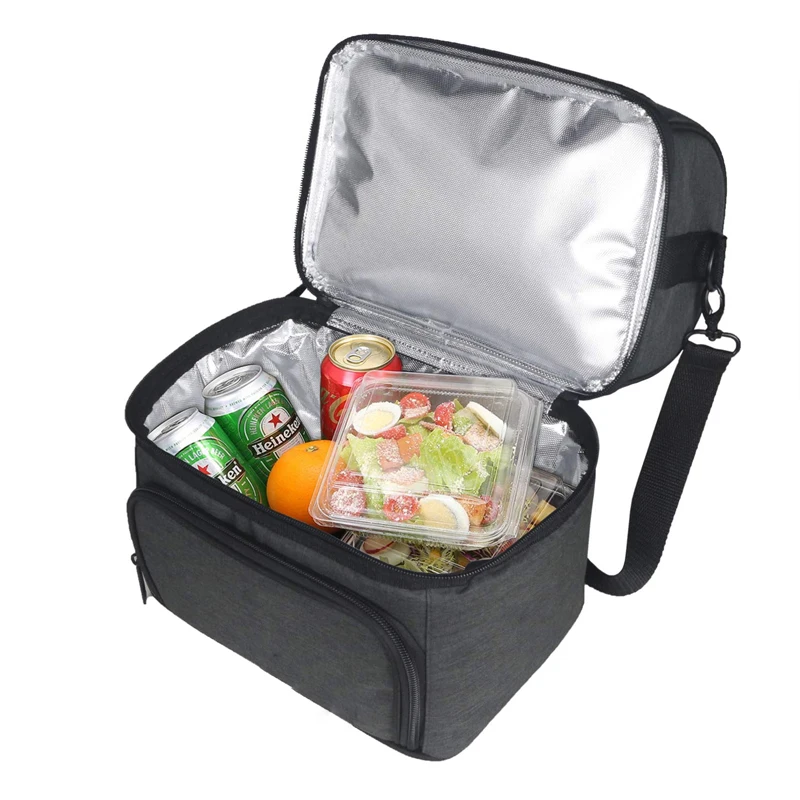 polyester leakproof insulated tote lunch cooler box dual compartment cooling thermal bags for food