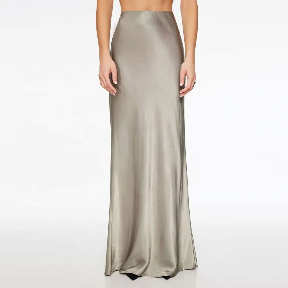OEM10 Custom Lady Elegant Wrap Silk Skirts High Waisted Long Maxi Satin Skirt For Women