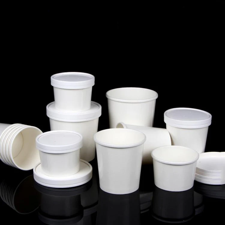OEM logo white fast food takeaway double wall kraft disposable paper soup cup bowl with lid