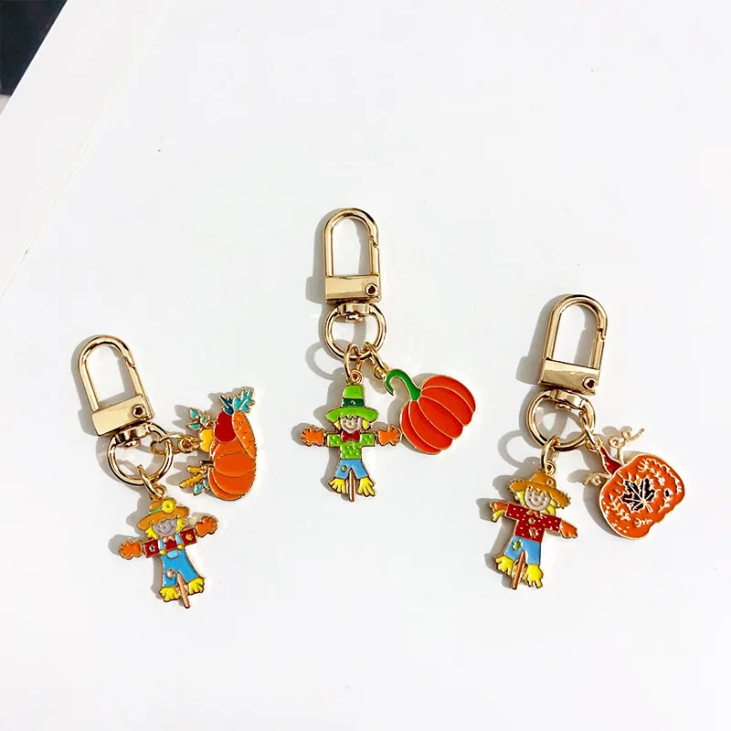 Thanksgiving Scarecrow Pumpkin Harvest Festival Keychain Pendant Cartoon Alloy Jewelry Accessories Wholesale
