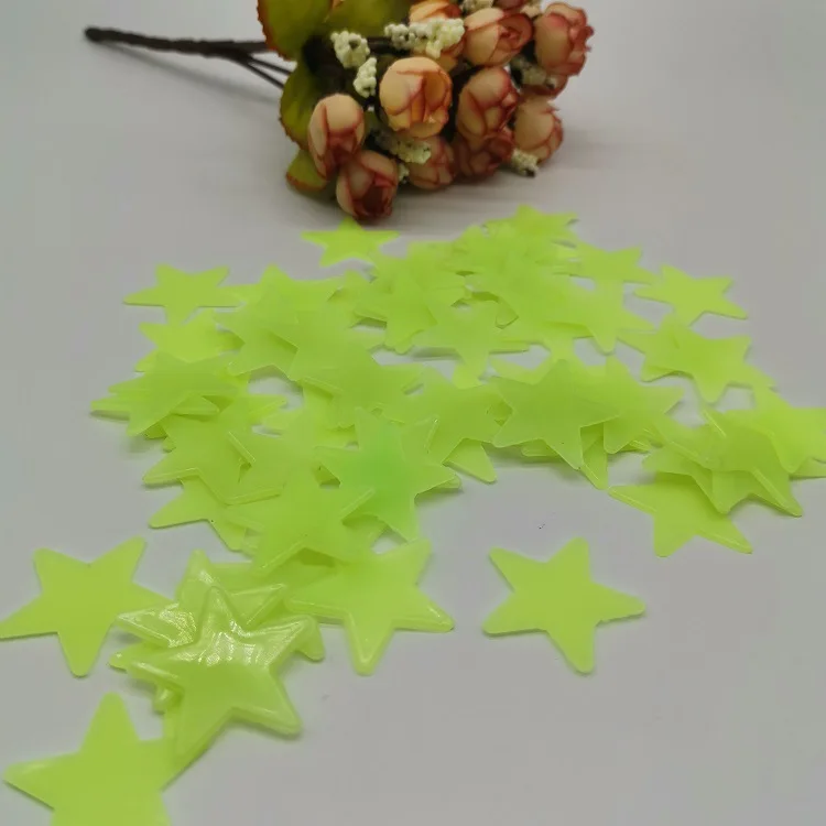 100 Pcs Pack Plastic Glow in Dark Fluorescent 3 cm Luminous Stars Wall Sticker Decal for Kid