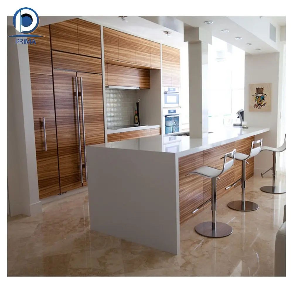 Morden Set Prefab Home Furniture with Solid Wood Teak MDF Cupboard Panel Design Kitchen Cabinets