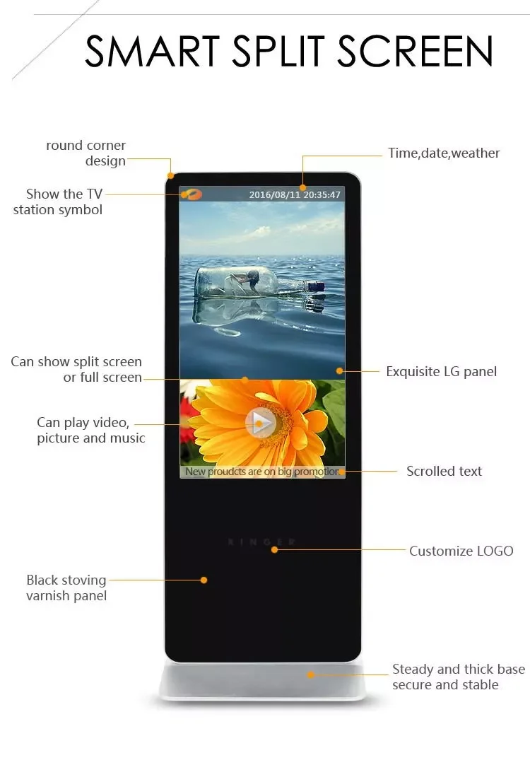 Floor Standing Vertical Interactive Digital Signage Totem LCD TV Touch Screens Kiosk Advertising Display for advertising