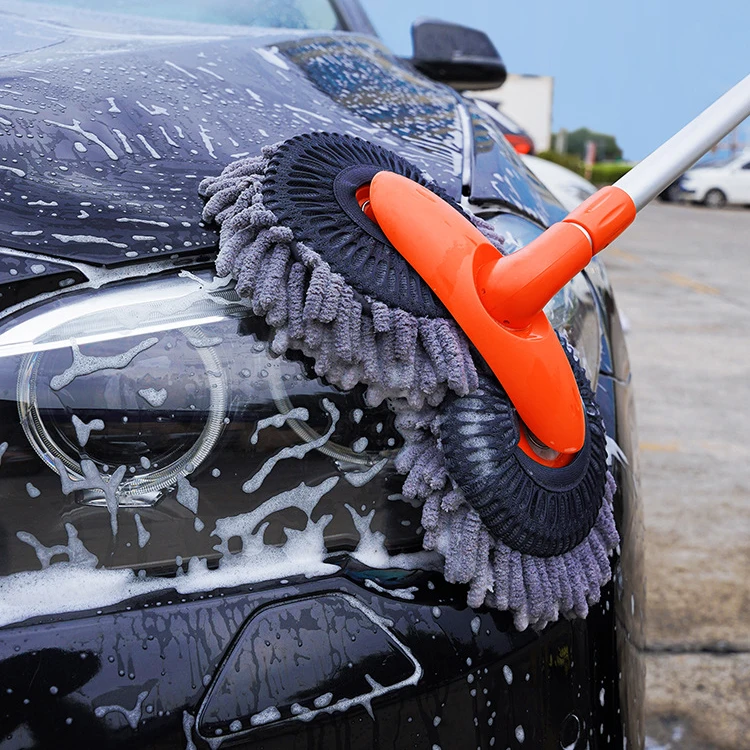 360 Degree Rotation Chenille Broom Car Wash Brush Long Handle Car Cleaning Mop