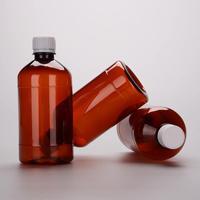 Empty 500ml Pharmaceutical Liquid Medicine Packaging 16oz Food Grade Amber Plastic PET Cough Syrup Liquid Bottle Syrup Container