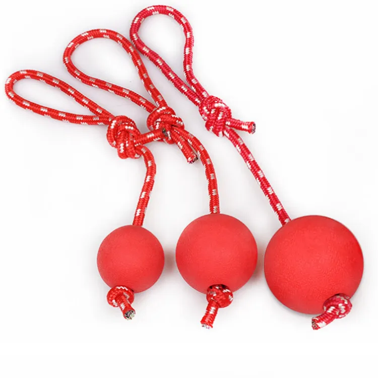 Factory wholesale pet dog toys bulk natural rubber Indestructible chew training ball with rope for