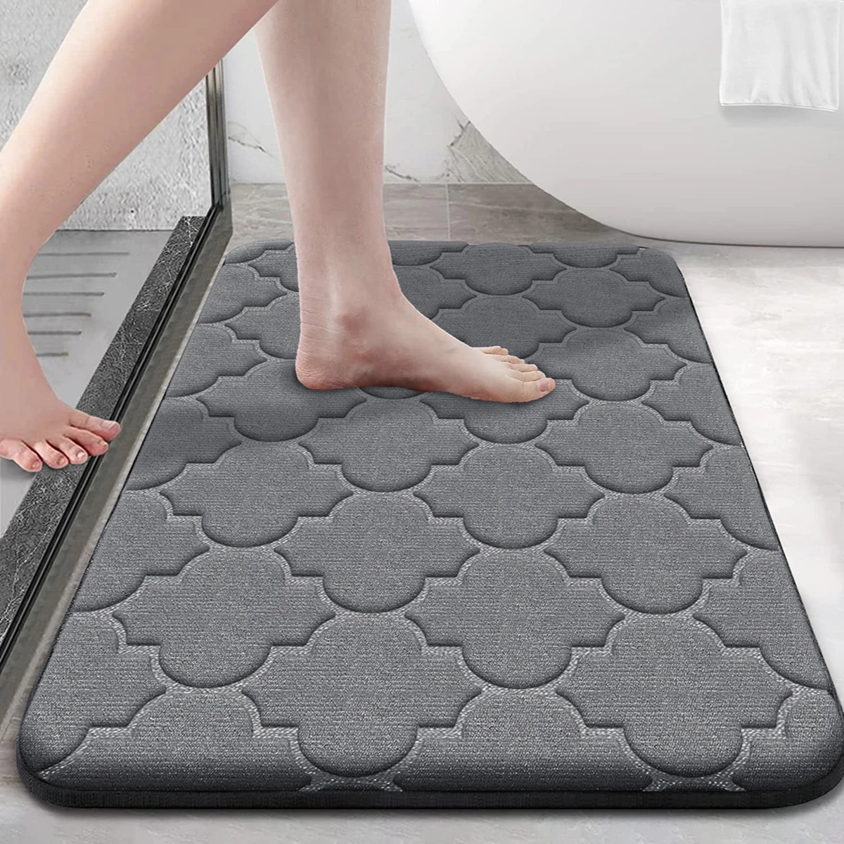 Modern 50x80cm Memory Foam Bath Mat No Slip Absorbent Geometric Pattern Lantern Square Design Elegant Polyester Bath Mat