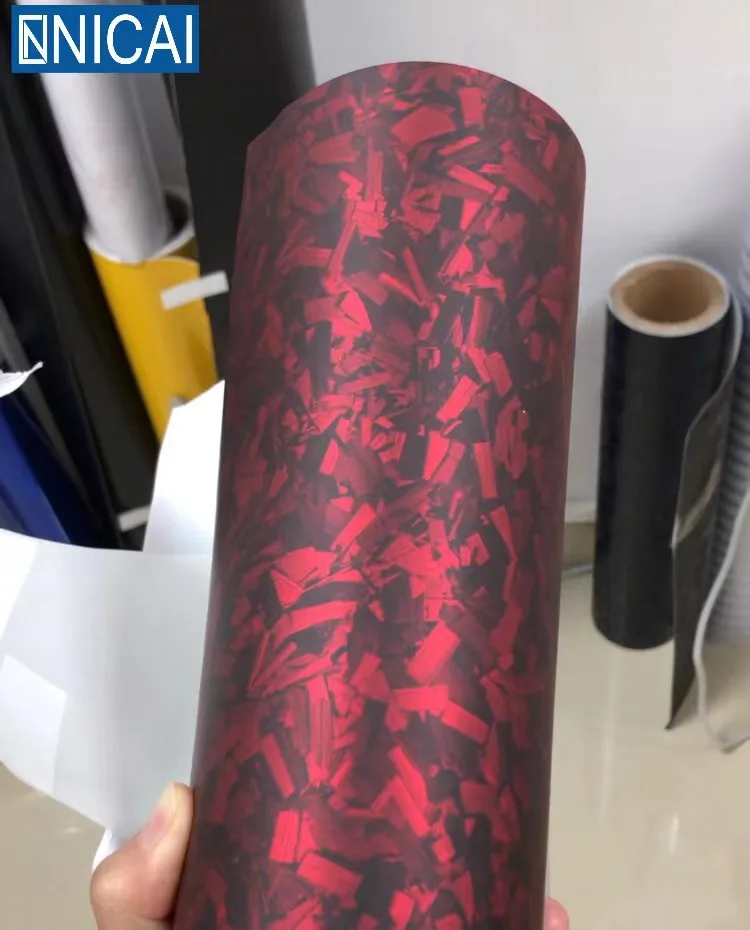 NICAI Factory Glossy Forged Red Carbon Fiber Super Black Car Wrap Sticker Fabric Vinyl Wrap Roll Film Vinyls for Cars Wrapping