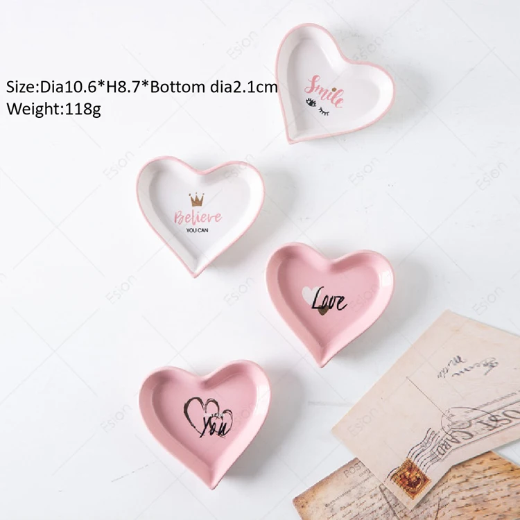 Popular mini Heart Shaped pink Ceramic Dessert Container white dipping sauce plate Ceramic Dinner Plate