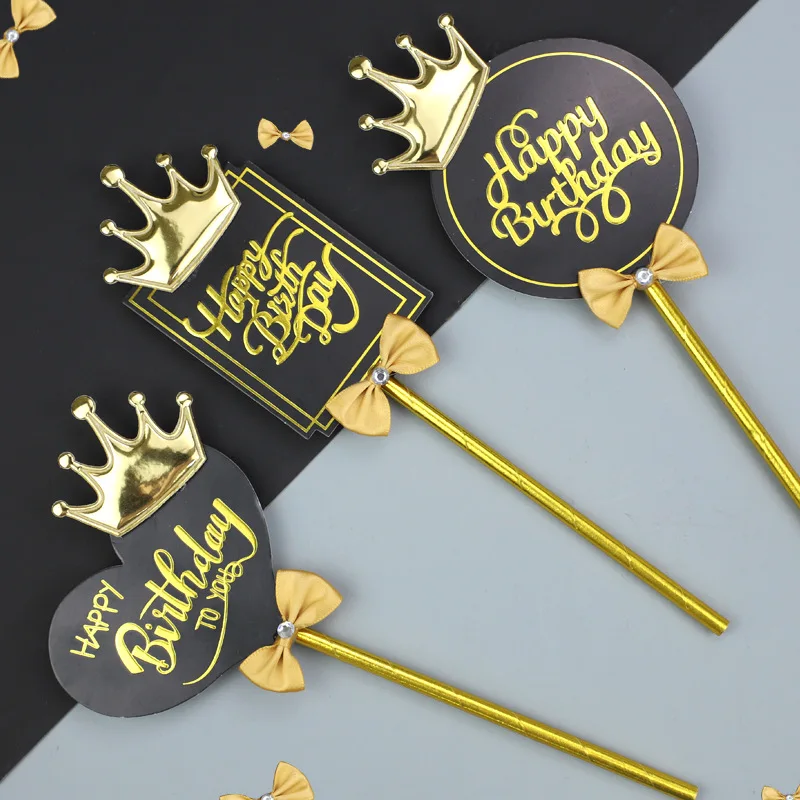 High quality cake decoration hot stamping crown paper happy birthday
