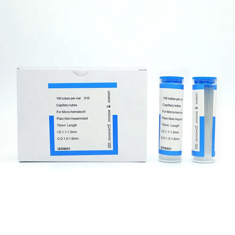 Trummed hematocrit glass capillary tubes plain 75mm barrrels of 100pcs
