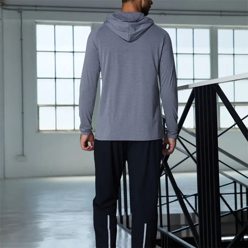 2023 Sportswear nylon spandex men running clothes gym lightweight sports elastic long sleeve t shirts with hood