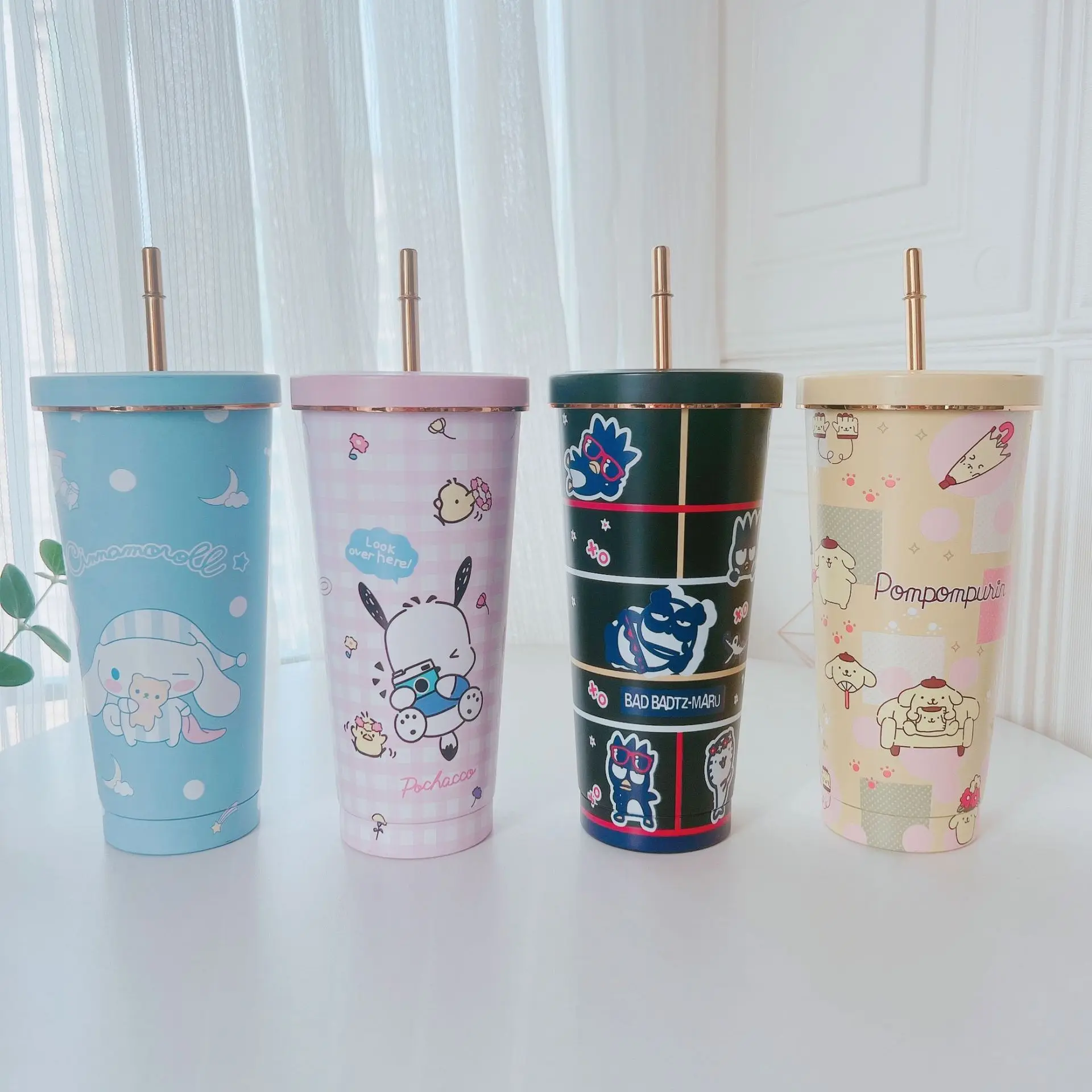 DHF465 New sanrioed 304 stainless steel vacuum cup large capacity 750ml cartoon double layer straw water bottle ice bully cups