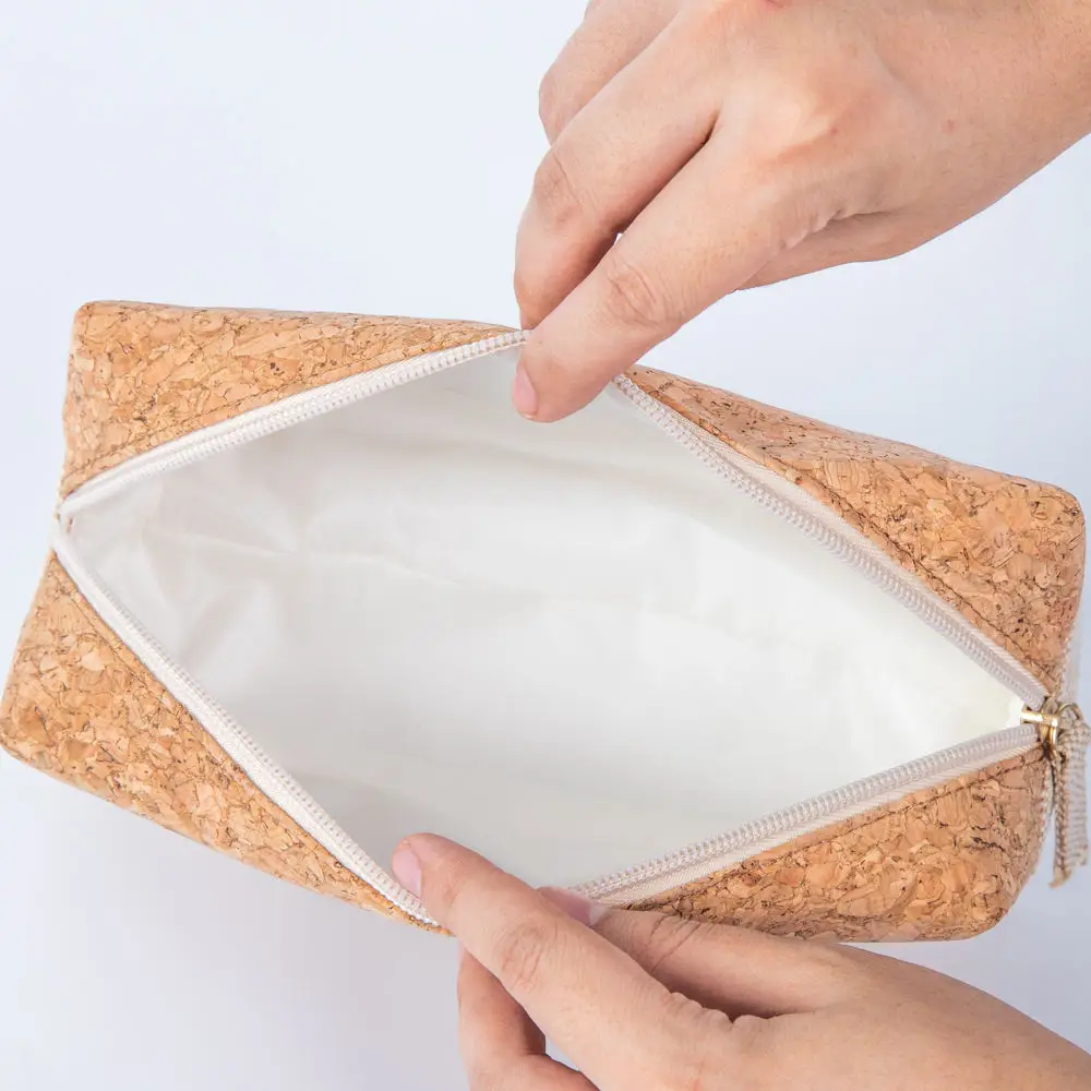 Eco Friendly Organic Cotton Canvas Zipper Packaging Pouch Natural Recycled RPET Linen Cork Makeup Cosmetic Bag