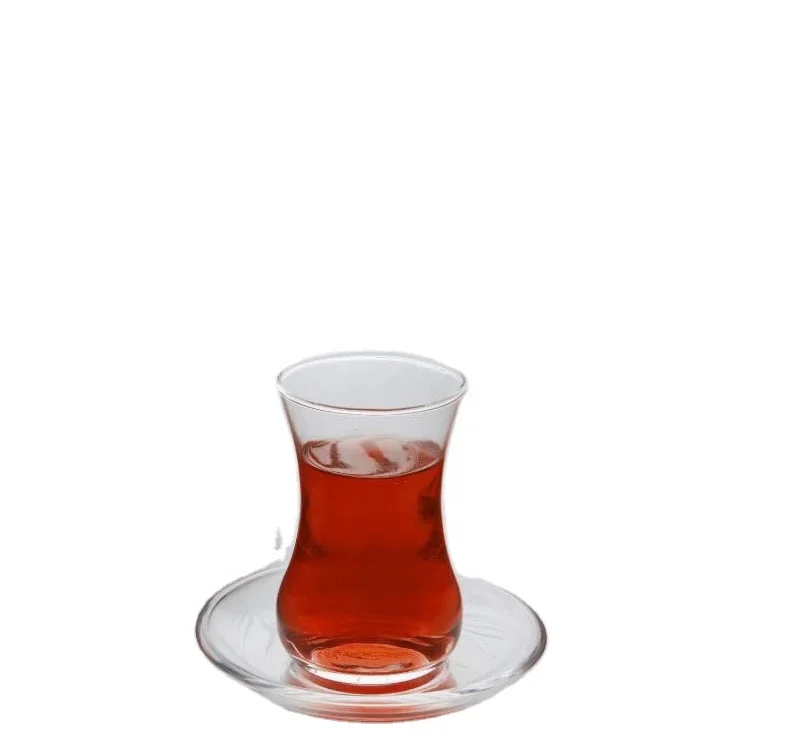 Set for 6 Turkish Style Glass Tea Cups Set With Saucer