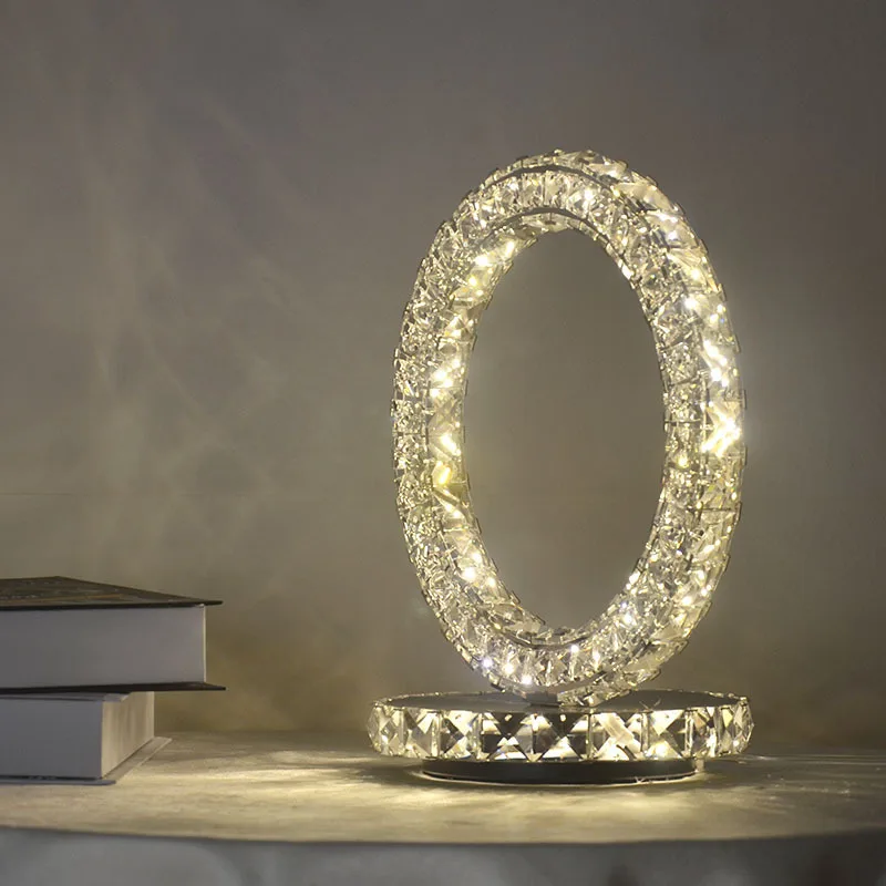 LED Luxury Crystal Table Light Bedside Modern LED Dinning Circle Led Desk CC Table Lamp For Bedroom Home Decoration