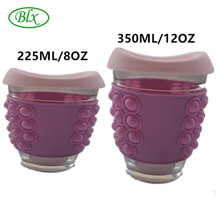 BLX Hot Take Away White Keep Reusable Glass Coffe Cup To Go Mug