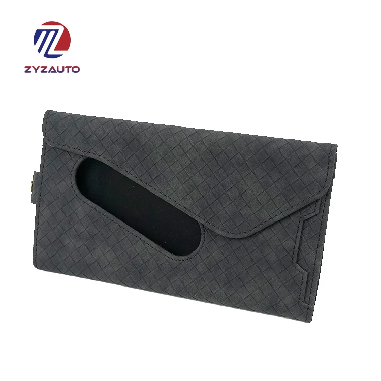 ZY Multi-function Tissue Holder Glasses Clip Car Sun Visors Tissue Storage Leather Material Tissue Box For Car
