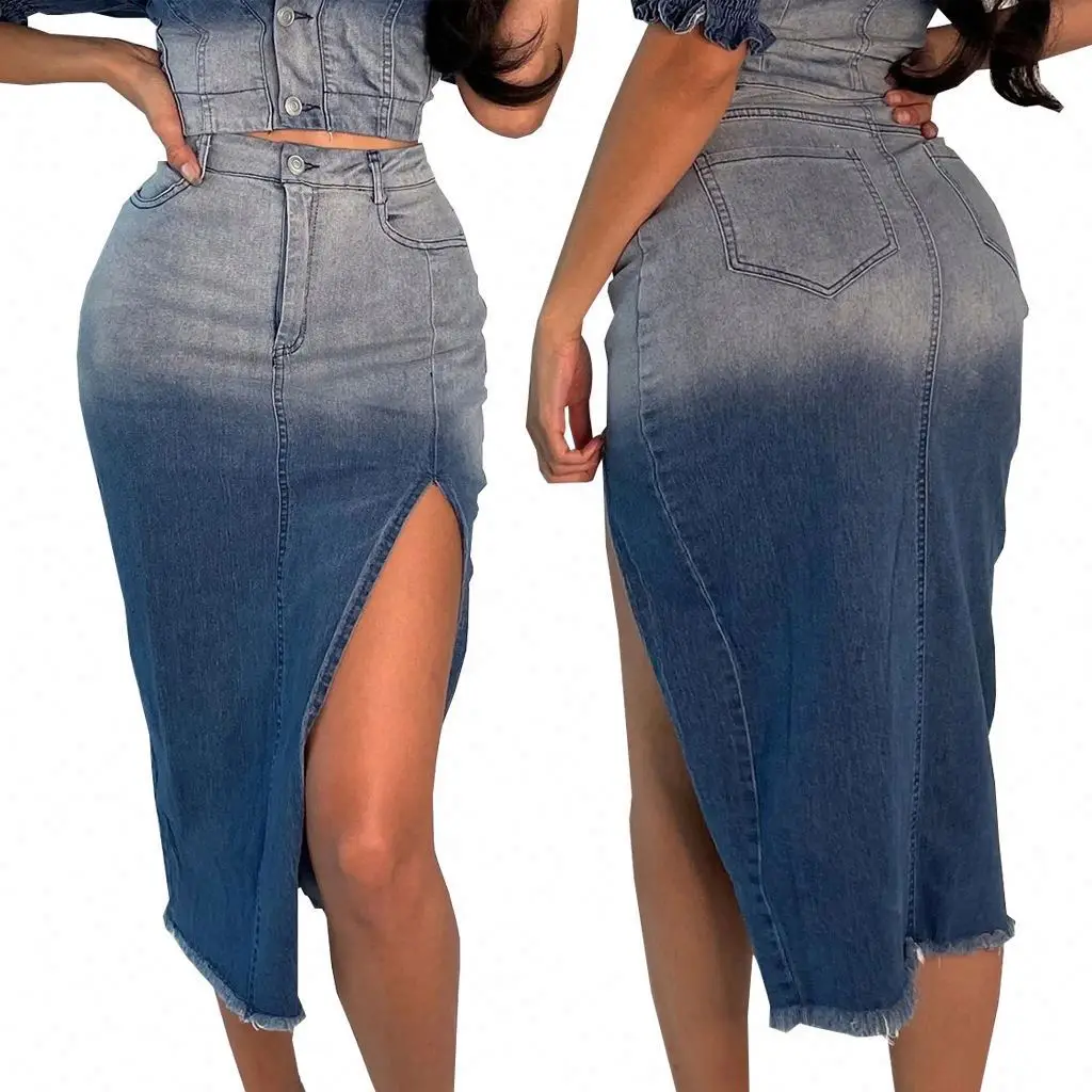 Hot Selling Wrapped Hip Stretch All-In-One Denim Skirt