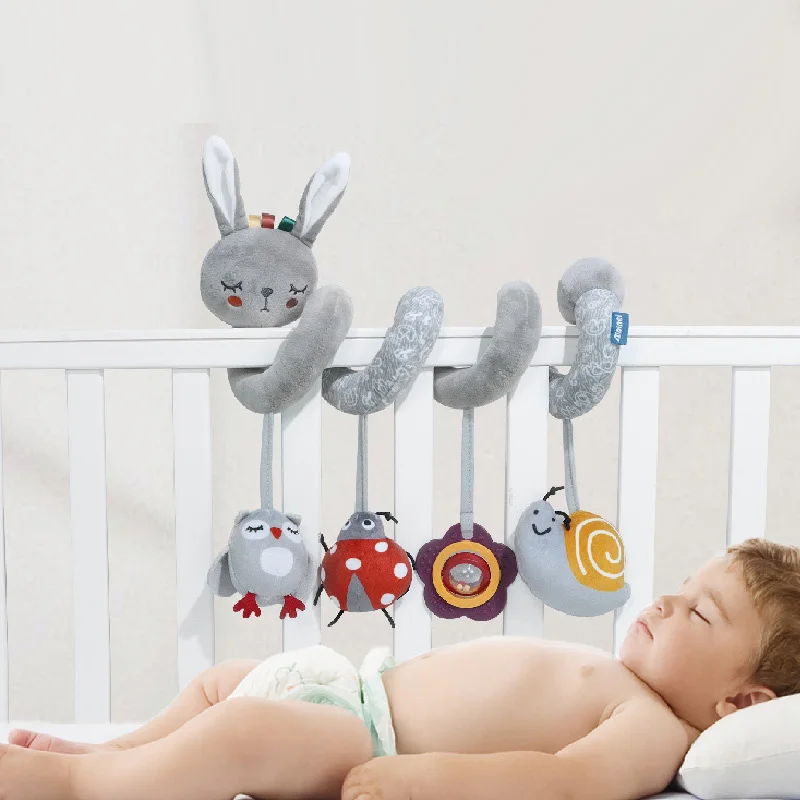 Gray plush animals Activity Spiral baby toy Rabbit Lion Elephant Stroller hanging toy