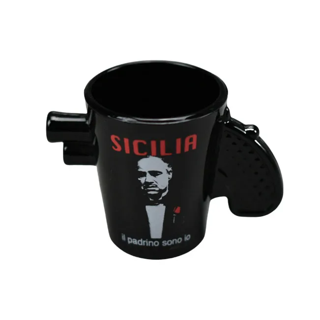 Wholesale customized logo printed ceramic black gun shaped shot glass