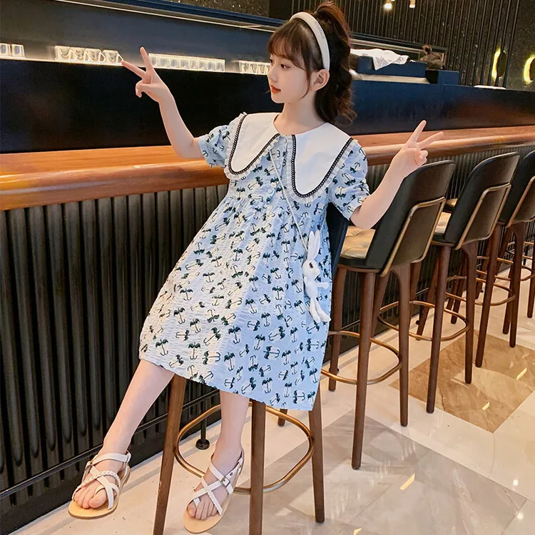 New spring and summer clothing medium and big girls dress primary school girls temperament mid dress