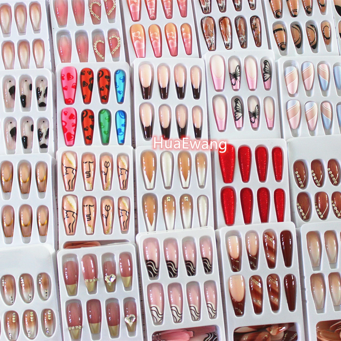 Wholesale long nails gradient rose butterfly Private Label Press On Nails Long Coffin Nail Tips Box Packaging