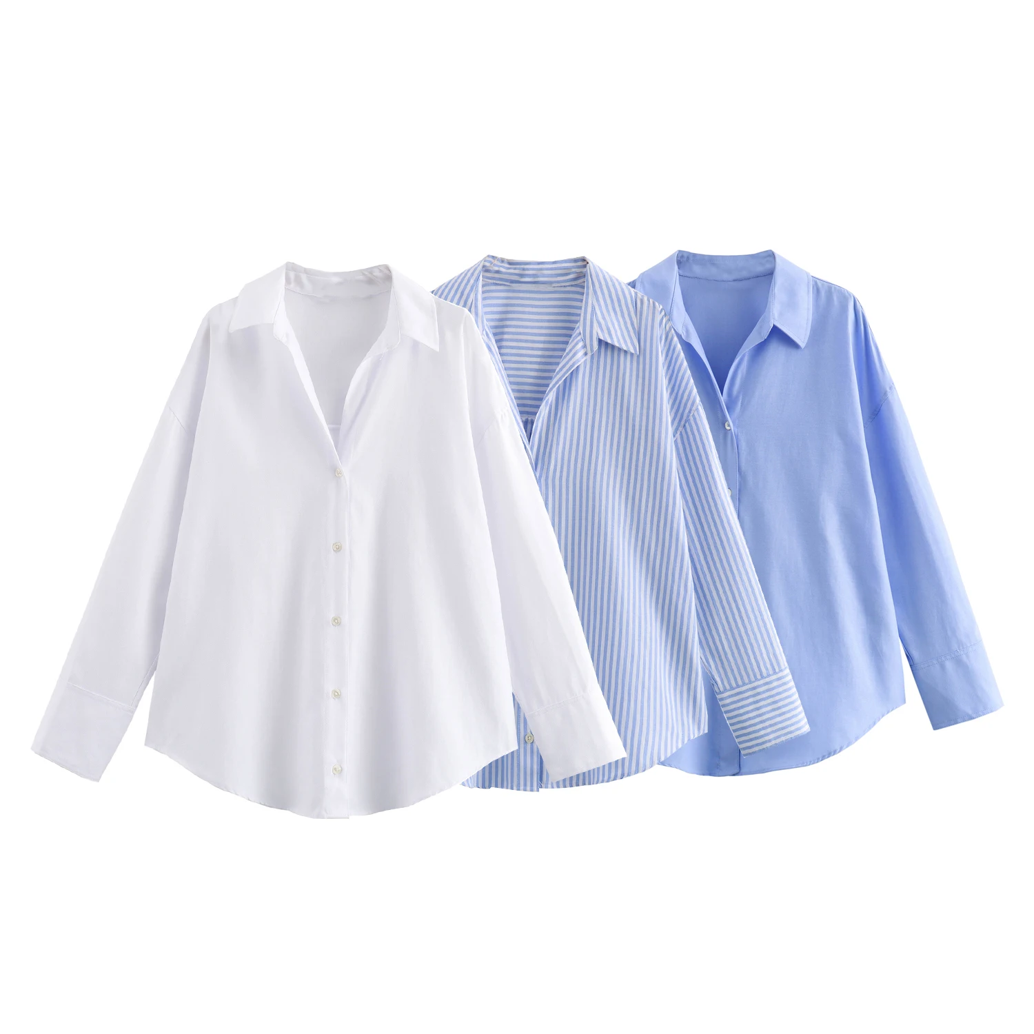 3 colorway long sleeve turn down collar buttons up casual fashion tops shirts for women