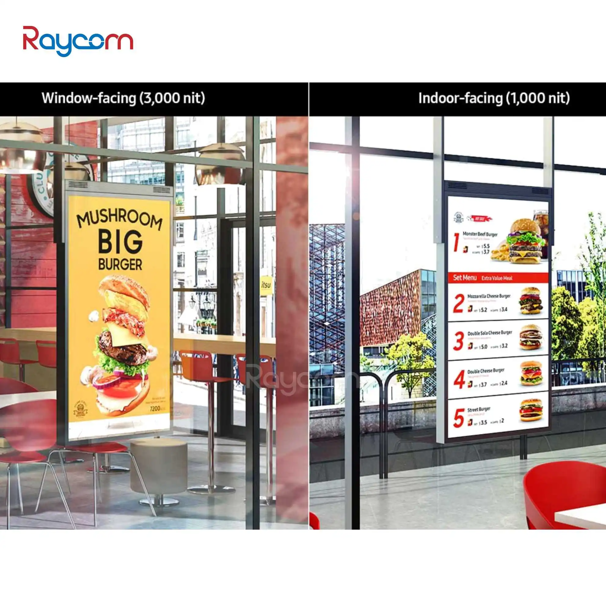 Raycom Wall LED Display Mounted Digital Signage Wifi Android Internet Lcd Advertising Display Player Smart Ad Display for Store