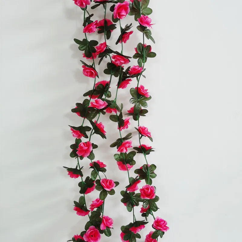 Wholesale 8.2ft artificial rose garland mixed double colors faux wedding wall backdrop hanging flowers vine fabric flower wall