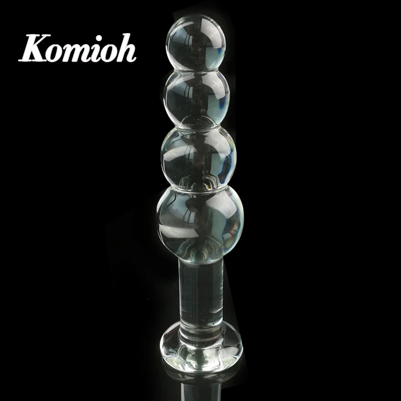 2 colors komioh customize glass transparent adult sex toys butt plug tail anal bead sex toy