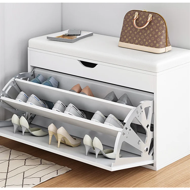 Modern style simple cheap wooden seated shoe rack cabinet