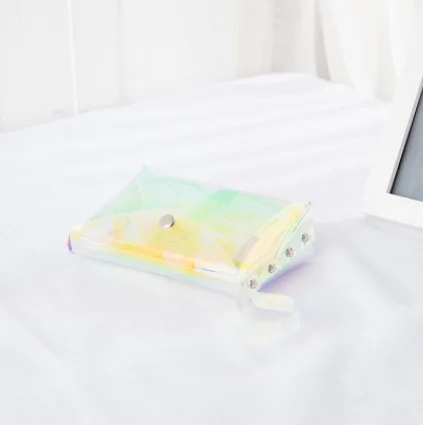 Fashion Wholesale TPU Holographic Pouch Makeup Bag Clear Transparent Holographic Makeup Bag Portable With Rivets Custom