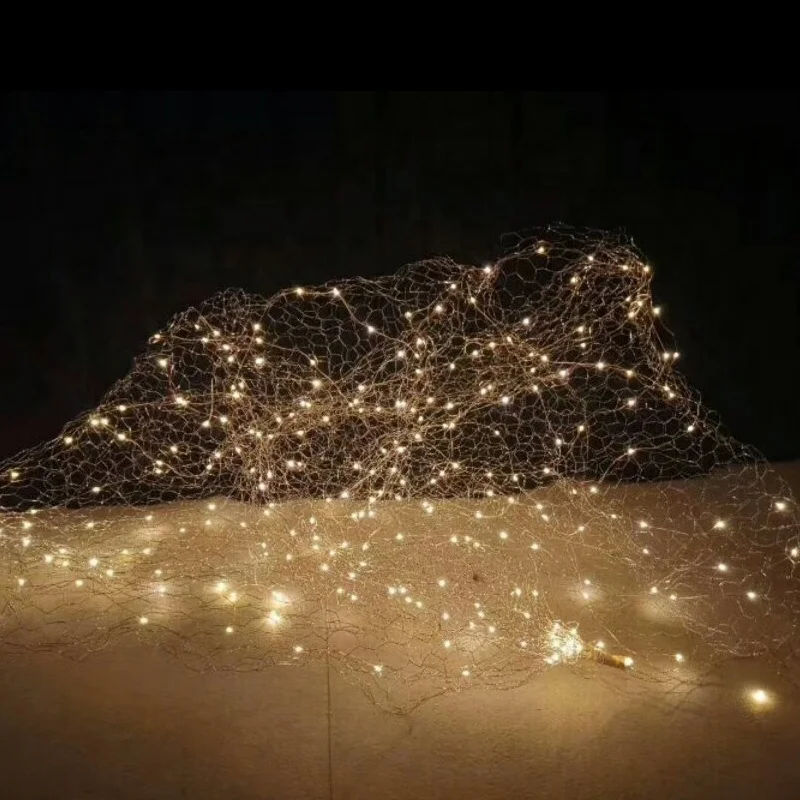 Wedding hall layout barbed wire belt lamp modeling net rice grain lamp net starry sky chandelier ceiling wedding props