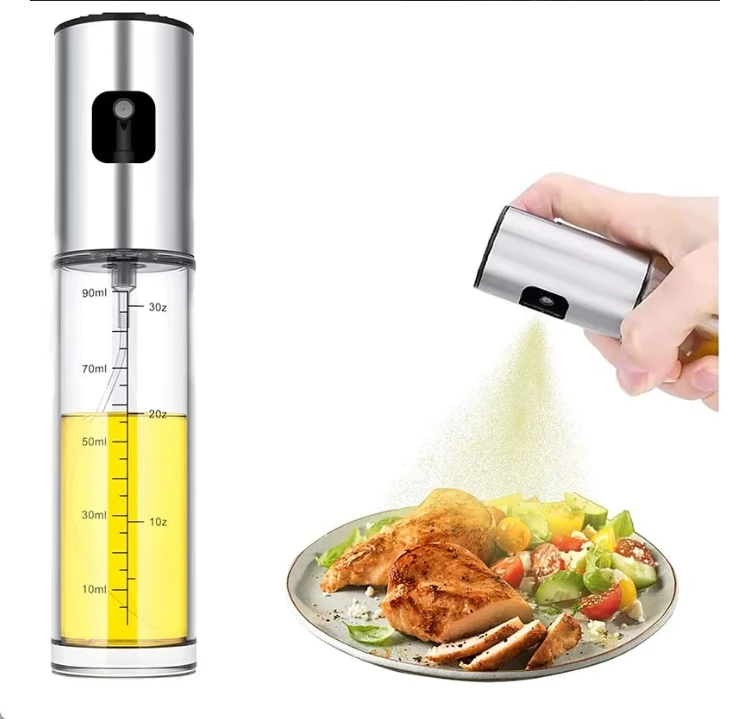 Kitchen 100ml Oliver Oil Vinegar Spritzer Sprayer Glass Bottle Oil Sprayer With Measuring Scale For Air Fryer Salad Barbecue