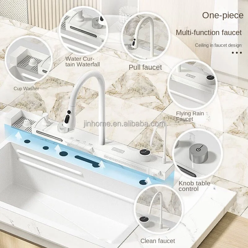 Popular Stainless Steel Kitchen Sink Smart Waterfall Kitchen Sink Modern Hand Made Kitchen Sink With Waterfall Faucet